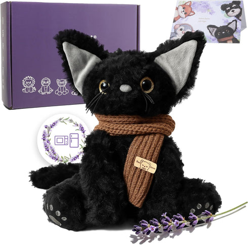 KOWSI Microwavable Heating Pad Black Cat Plush - Weighted Stuffed Animal Toy