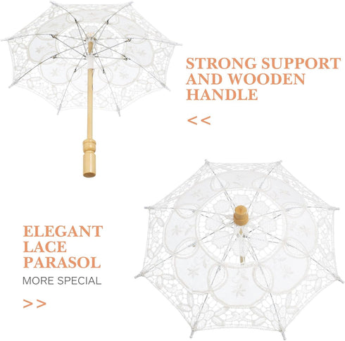 Toyvian Mini Lace Parasol: Tiny White Umbrella for Bride Doll, Vintage Wedding Bridal Umbrella for Photo Props