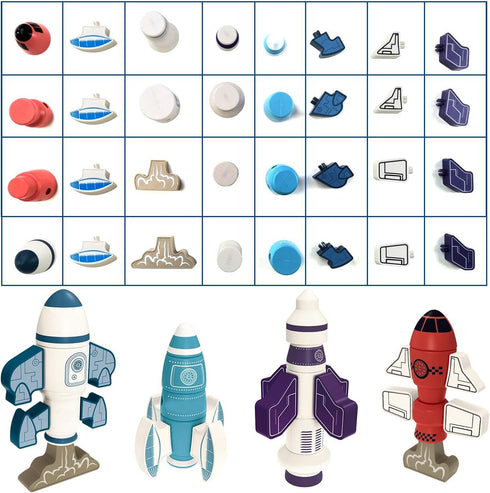 Gifts2U Magnetic Rockets Toy - Magnetic Blocks Stacking Robots for Kids, STEM Educational DIY Puzzle Playset, Ages 3-6