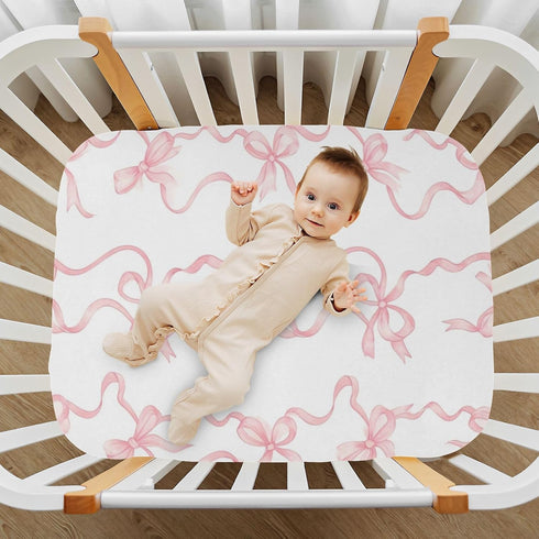 Jihqo Pack 39" 27" Watercolor Bows Crib Sheets for Boys Girls N Play Sheet Soft Breathable Mini Crib Sheets x