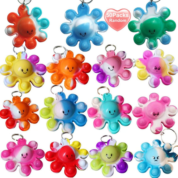 Goodangie00 50 Packs Rainbow Mini Pop Octopus Fidget Keychain GiftSmall Christmas Party Fidgets