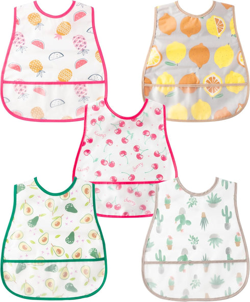 R HORSE 5Pcs Baby Bibs Set, Toddler Bibs with Crumb Catcher Pocket & Snap Button, Waterproof for 6-24 Months