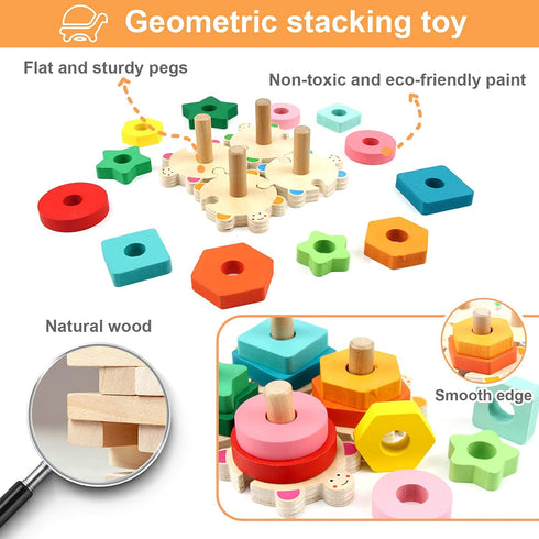 WOOD CITY Stacking Toys for Toddlers 1-3, Montessori Shape Sorter Baby Toys, Educational Puzzle Toys