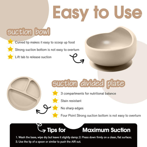 8 Set, 6+ Baby Led Weaning Supplies, Piece BPA-Free Silicone Feeding Silicone Suction Bowl, Forks & Spoons, Bib & Cup