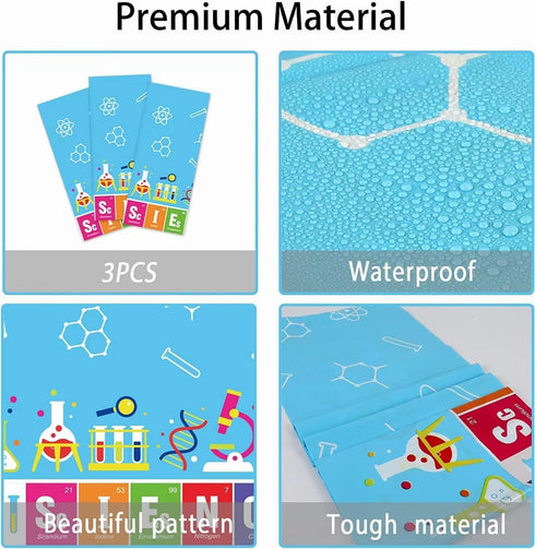 chiazllta Set of 3 Science Tablecloth Party Supplies Mad Sciencist Theme Birthday Party Decorations Laboratory Party Table Covers for Kids 108 x 51 inch Little Scientist Party Decorations by chiazllta