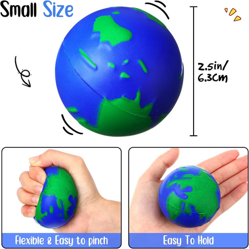 48 Pcs 2.5'' World Stress Balls Bulk - Earth Stress Relief Toys, Mini Globe Squeeze Balls for Birthday Party Favors