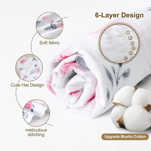 2 Pack 100% 6-Layer 32x32Inch, david's kids Hooded Baby Towels, Muslin Cotton Ultra Soft Breathable Absorbent Baby Bath