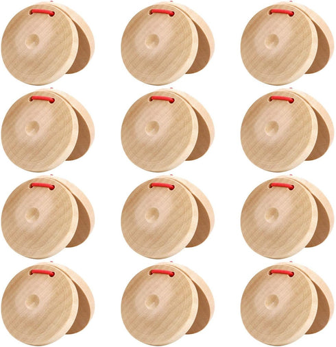 Licogel Wooden Castanet Percussion Instrument, 12 Pcs Hand Finger Castanets for Kids and Adults Music Fun