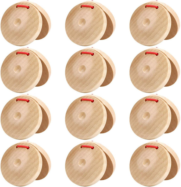 Licogel Wooden Castanet Percussion Instrument, 12 Pcs Hand Finger Castanets for Kids and Adults Music Fun