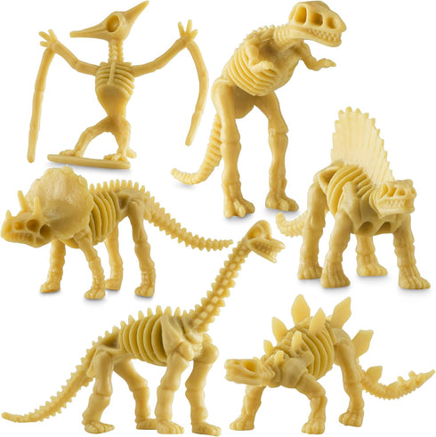 Bedwina Dinosaur Fossil Skeleton Pack of 24, 3.7 Inch Assorted Plastic Dino Figure Bones for Kids Science Dig Kit