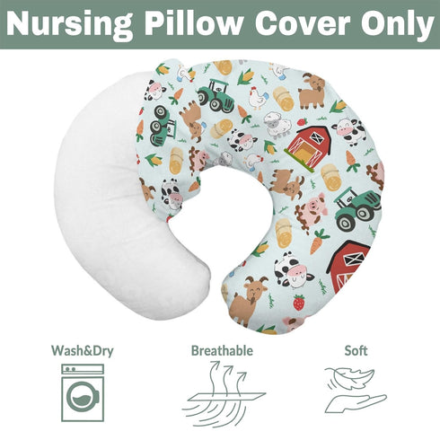 Colorful Farm Animals Baby Nursing Pillow Covers for Boy Girl Pig Cow Goat Chick Barn Tractor Nursery Feeding