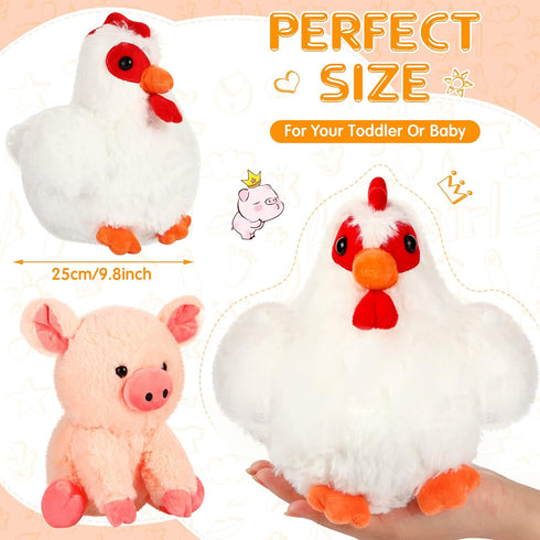 5 Pack Farm Plush Animals Set - 10 Inches Soft Stuffed Barnyard Animals Toy for Birthday Party Decoration Supplies