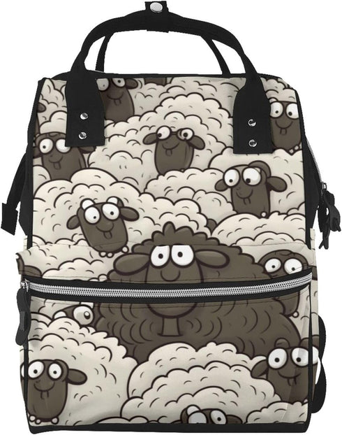 FHEDVBN Cartoon Black White Sheep Diaper Bag Backpack for Women Multifunction Waterproof Mummy