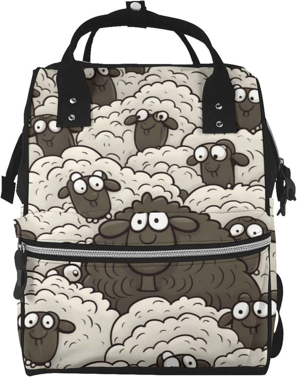 FHEDVBN Cartoon Black White Sheep Diaper Bag Backpack for Women Multifunction Waterproof Mummy