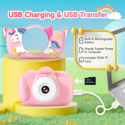 YEEHAO Kids Camera for Toddler Girls Boys, 32MP Digital Camera for Ages 3-9, Pink Birthday Gift