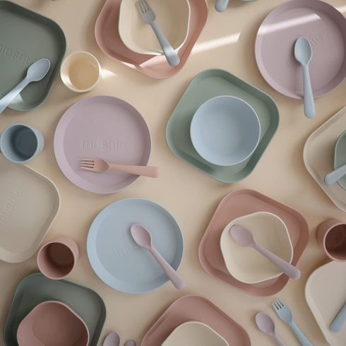 mushie Flatware Fork and Spoon Set for Kids, Made in Denmark, Blush Color