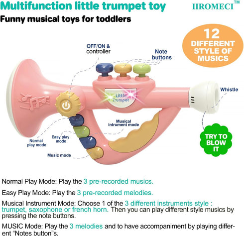 Musical Toys for Kids, Little Trumpet Toy for Toddlers, Educational Music Toy for Ages 1-3 (Pink)