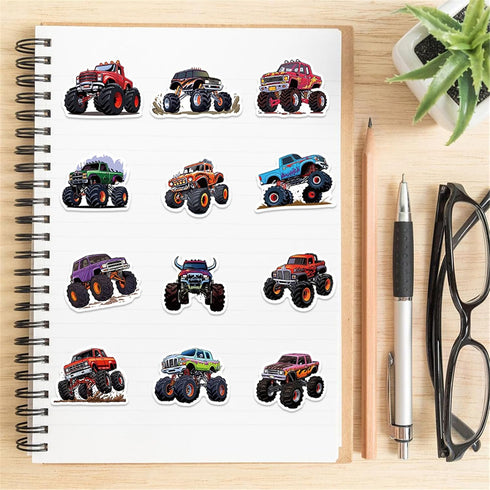 50PCS Monster Truck Stickers, Waterproof Car Stickers for Kids, Cool Gifts for Water Bottles, Skateboard, Laptop