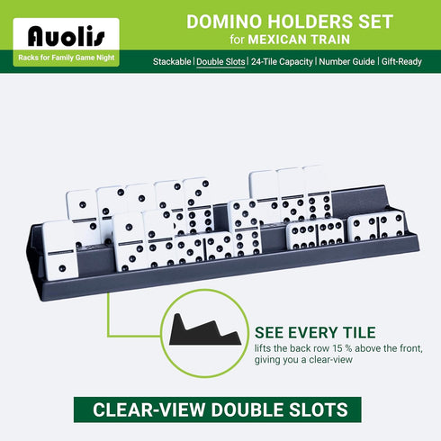 Set 4 24-Tile Domino Holders for Mexican Train, of Stackable Trays, Capacity Each, Plastic Racks for Family Game Night