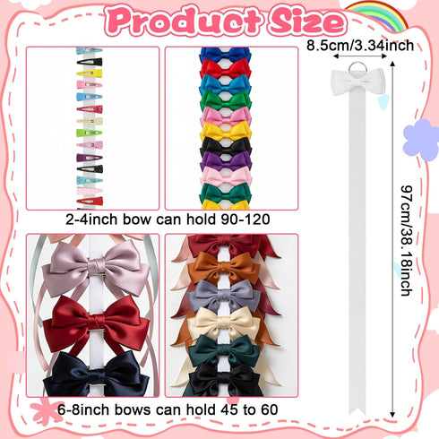 Neyauo 3 38" Pcs Bow Holder for Girls Hair Bows, Long Wall Hanging Hair Bow Organizer for Headbands & Clips, White