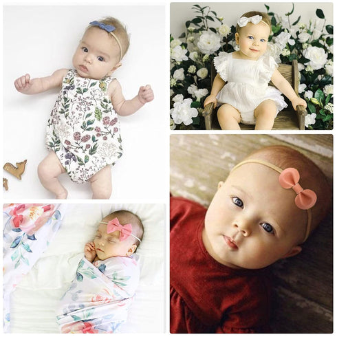 DRESHOW BQUBO Baby Girl Headbands with Bows, Handmade Nylon Hairbands for Newborn Infant Toddlers, 10 Pack