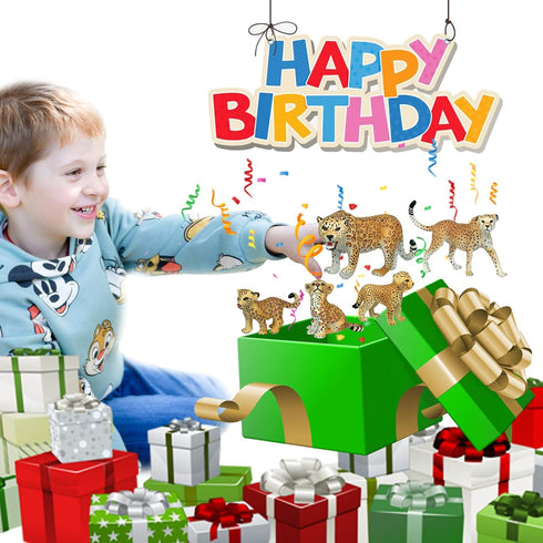 Gemini&Genius Jaguar Toys, Safari Animal Cheetah and Leopard Family Playset Figures, Wildlife World Models, Birthday