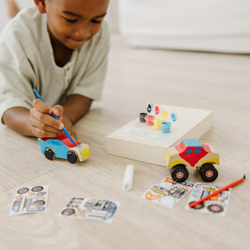 Melissa & Doug Decorate-Your-Own Wooden Craft Kits Set, Race Car and Monster Truck.