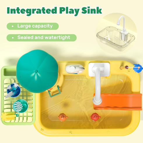 CUTE STONE Play Sink with Running Water - Kitchen Sink Toys with Play Food and Utensils for Children Role Play