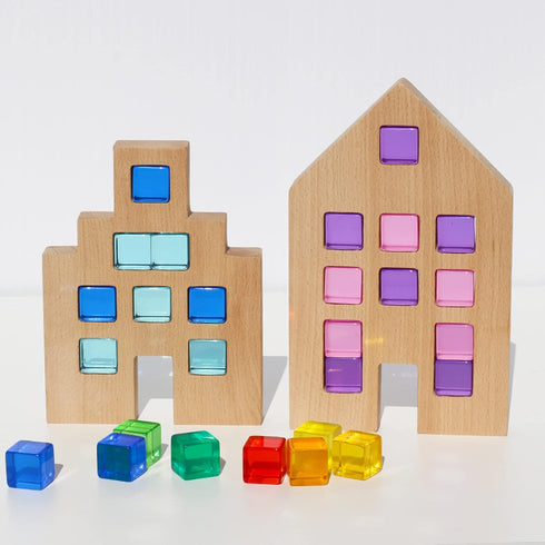 Rainbow Acrylic Gem Cubes Blocks, Educational Sensory Training Crystal Toys for Babies, Learn Color & Stacking