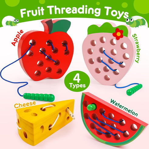 Wooden Lacing Toys for Toddlers 3-5, Plane Activities Car Travel Toys, Montessori Educational Learning Threading Toys