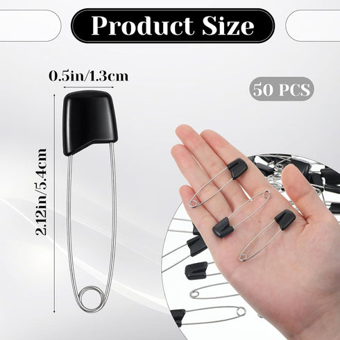 HJZHII 50Pcs 5.5CM Safety Pins for Diaper, Black Plastic Head Cloth Diaper Nappy Pins with Locking Closures Stainless
