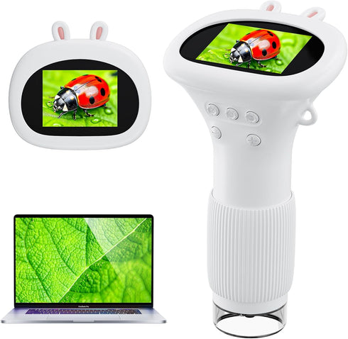 Ahalfcit Microscope for Kids, 1000X Handheld Digital Microscope with 2 HD IPS Screen,