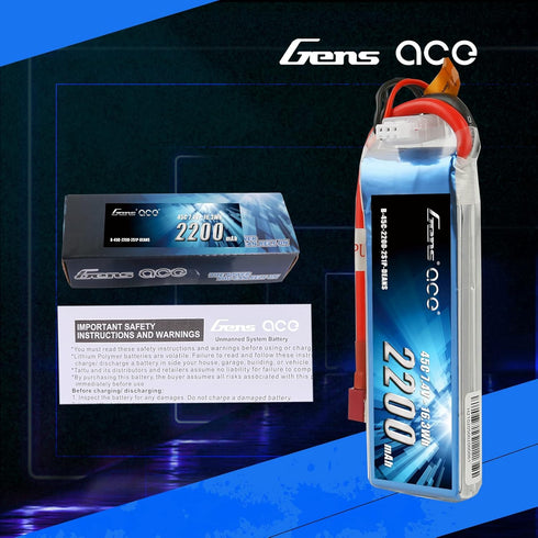 Gens ace 7.4V 2200mAh 2S 45C Pack 70MM 450 LiPo Battery Deans Plug for EDF Rc Plane Helicopter Rc Boat