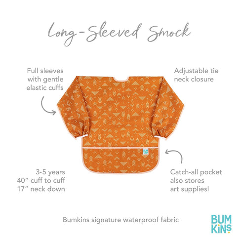3-5 Bumkins Sleeved Smock, Toddler Reusable Waterproof Bib for Girls and Boys Ages Years, Long Sleeve Childrens, Kids