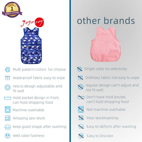Joyo roy Mess Proof Baby Bibs - Waterproof Toddler Bibs for Boys 2-4 Years, Soft Machine Washable Feeding Smock
