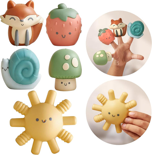 Itzy Ritzy Finger Puppet Bath Toy Set 5-Piece Set Includes 4 Soft