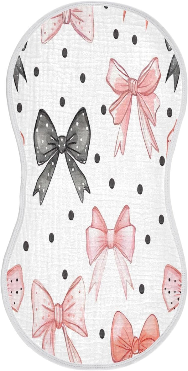 YETTASBIN Bow Dots Muslin Baby Burp Cloth, Super Soft Absorbent Cotton Burp Rag