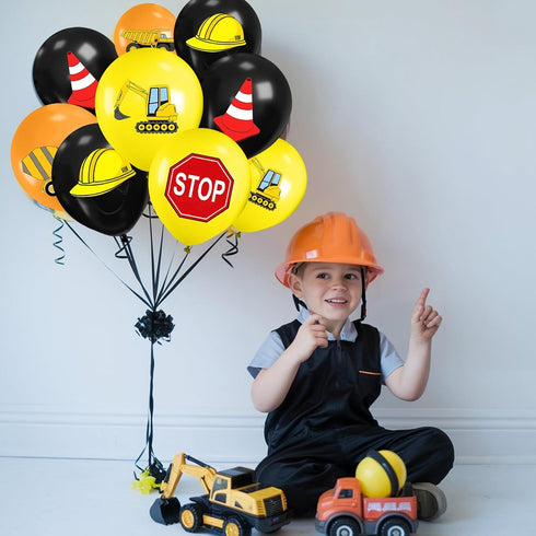 12 Inch Construction Balloons, Black Yellow Orange Confetti Truck Construction Party Latex Balloons for Boy Excavator