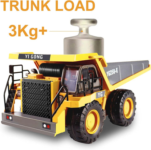 Dwi Dowellin Remote Control Dump Truck for Boys 4-7, Construction RC Car with Metal Bed, Lights/Sounds for Kids Age 3+