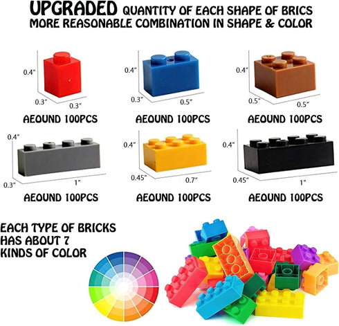 3 otters 1,000PCS Building Blocks Bulk Classic Building Blocks Set Basic uilding Blocks Kit Compatible with All Major Brands for Kids