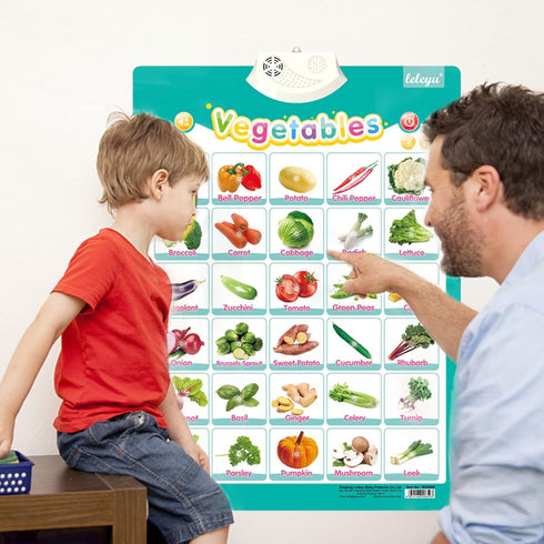 6Pcs Electronic Interactive Alphabet Wall Chart - ABC Learning Toys for Kids, Talking 123s, Animals & Vegetables