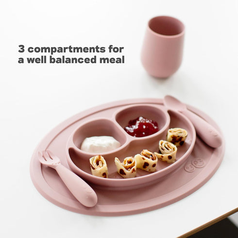 ezpz Mini Mat for 12 Months+, Blue, 100% Silicone Placemat + Plate with Suction for Infants + Toddlers, Supports
