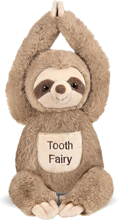 Bearington 12 inch Tooth Fairy Door Hanger - Lil' Sammy Sloth Tooth Holder Doll with Tooth Pocket Pouch