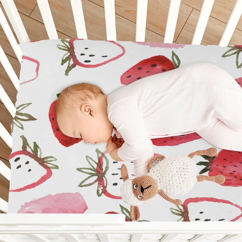 Cover,28" 52" 9" ATTX Fitted Crib Sheet Watercolor Strawberries Baby Sheets for Standard Crib Toddler Mattress Cover