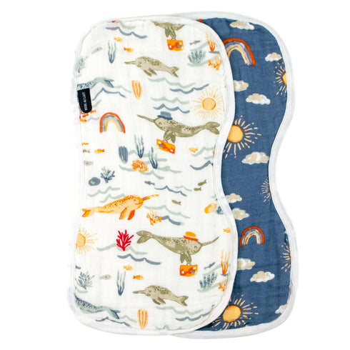 Bebe au Lait Classic Muslin Baby Burp Cloth Set, Narwhal and Hello Sunshine Designs