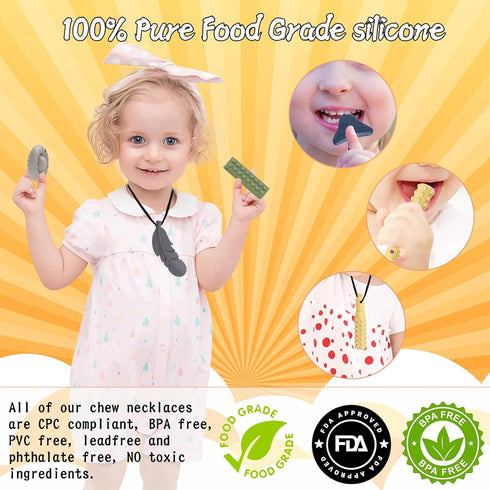 SILFIMAYA 7 Packs Chew Necklaces for Sensory Kids Children Adults Autism ADHD Chewy Necklace Sensory Teether Silicone