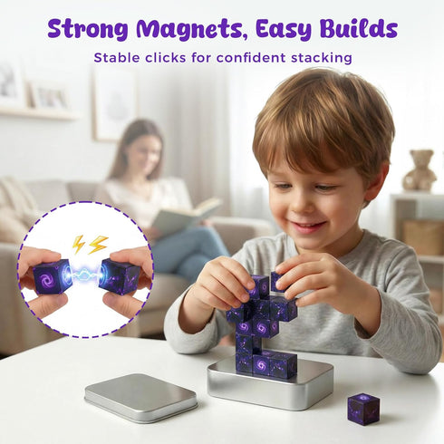 3 12PCS Set, otters Magnetic Blocks Portal Adventure Travel STEM Magnet Cubes with Metal Storage Box, Pocket-Sized