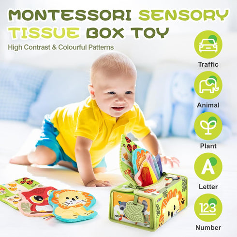 6-12 1 Tummy Jollybaby High Contrast Baby Tissue Box Toy for Baby Months, Montessori Sensory Learning Toys for Year Old
