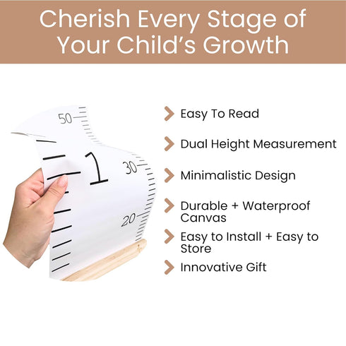 Growth Chart for Wall | Kids Height Chart Canvas Ruler with Wooden Storage Box | Waterproof Measuring Chart | Nursery