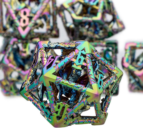 ARUOHHA Rainbow Hollow DND Dice Set, 7PCS Metal Polyhedral Dice for Dungeons and Dragons with Gift Box D20 D12 D10 D8